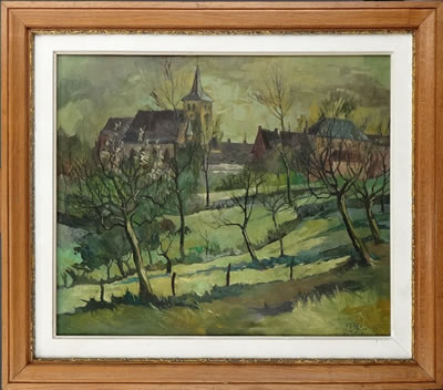 Paysage a/verger et église
