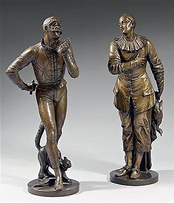 Personnages de la Commedia Del Arte: Pierrot et Arlequin (2) by Emile Joseph Nestor Carlier - Auction record, sale price, and art valuation. Compare with similar artists and explore comparable artworks.