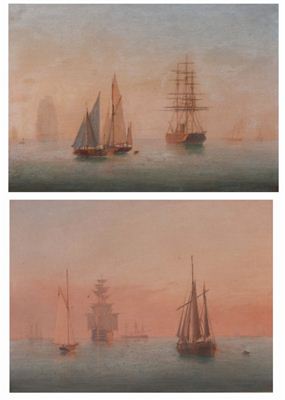 Three masted vessels and shipping in a calm at sunset (2) by William Frederick Settle - Auction record, sale price, and art valuation. Compare with similar artists and explore comparable artworks.