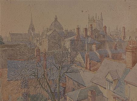 Rooftops in Holywell, Oxford by Bernard Cecil Gotch - Auction record, sale price, and art valuation. Compare with similar artists and explore comparable artworks.