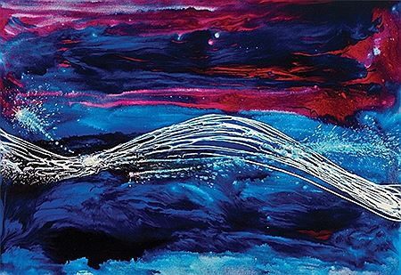 Waves breaking at sunset