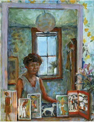 Portrait of Margaret Hannah Olley: Self portrait with postcards, 1970