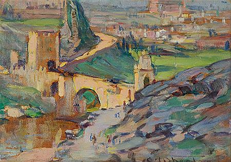 European landscape with castle & bridge
