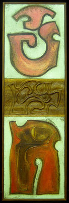 RED TOTEM IMAGE WITH WALNUT CARVING (TRIPTYCH) by Joan Metcalf - Auction record, sale price, and art valuation. Compare with similar artists and explore comparable artworks.
