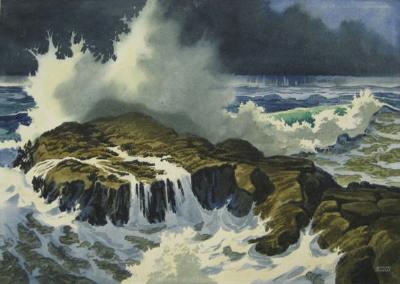 Sample artwork by Menalkas Selander (1913 - 2003), known for modernist watercolor landscape, coastal view and seascape painting - View similar artists and auction records