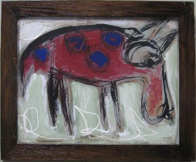 Red animal with blue spots