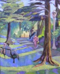 Park scene with figures by Donald Lazier - Auction record, sale price, and art valuation. Compare with similar artists and explore comparable artworks.