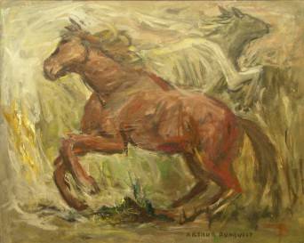 Sample artwork by Arthur Runquist (1891 - 1971), known for collaborative painting, figures, landscape, regional wpa artwork - View similar artists and auction records