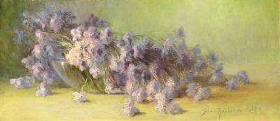 Still life, violets arranged in a bowl