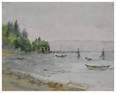 Oregon coast scene with fishing boats