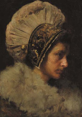 Donna in costume di Gressoney, 1901 by Giacomo Grosso - Auction record, sale price, and art valuation. Compare with similar artists and explore comparable artworks.