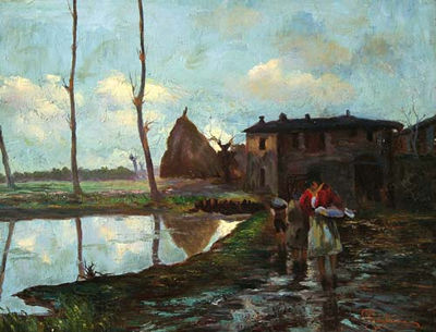 Cascinale del vercellese con figure