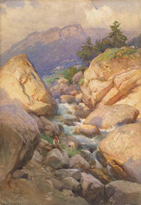 Torrente di montagna "Il Cordevole a Masarè d'Alleghe" by Achille Beltrame - Auction record, sale price, and art valuation. Compare with similar artists and explore comparable artworks.