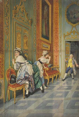 Interno con ragazze che origliano