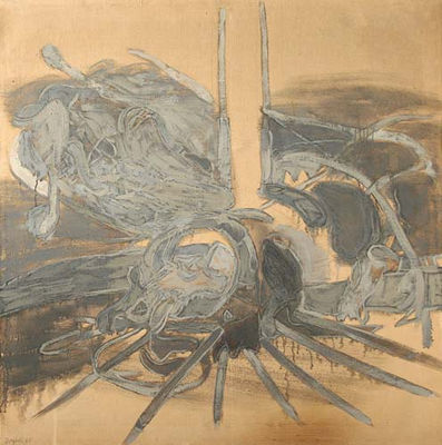 Paesaggio con bestia ai piedi del palo, 1965