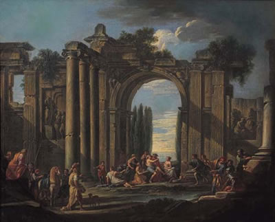 Paesaggio con rovine e figure