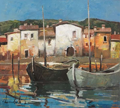 Paesaggio con barche