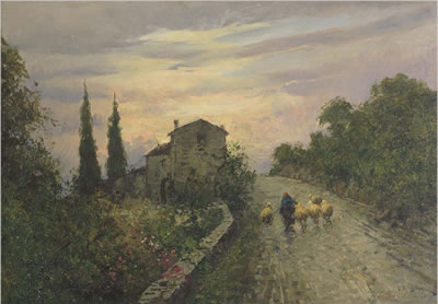Ritorno dal pascolo all'imbrunire