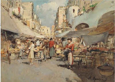 Sample artwork by Mario Maresca (1877 - 1959), known for seascape, coastal, harbor paintings - View similar artists and auction records