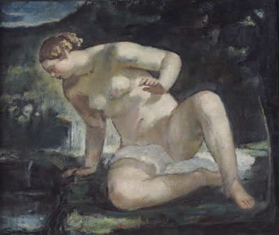 Nudo nel paesaggio con drappo bianco