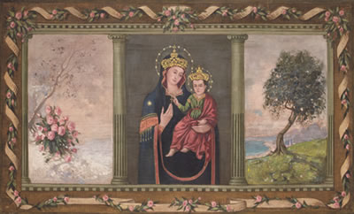 Rose, Madonna con bambino e paesaggio ligure arazzo ad
