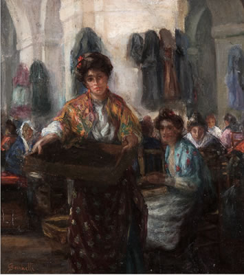 Interno con donne al lavoro