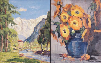 Pesaggio montano; Vaso di fiori