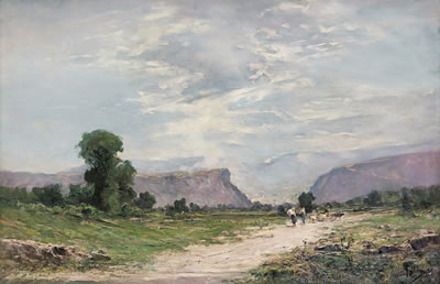 Paesaggio piemontese con pastorelle e gregge