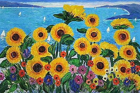 Girasoli con marina ligure, 1990