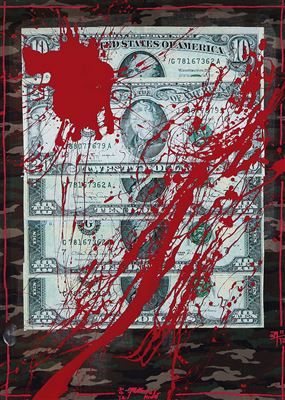 Blood money, war, (omaggio a Boetti), 2012