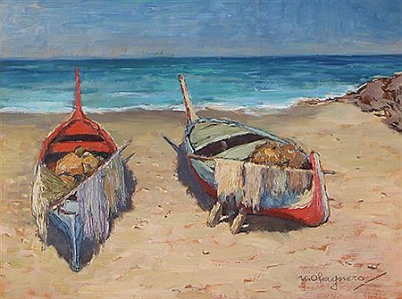 Barche a mezzogiorno, 1964 by Umberto Olagnero - Auction record, sale price, and art valuation. Compare with similar artists and explore comparable artworks.