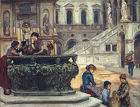 Scena di vita nel cortile del palazzo ducale