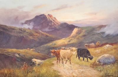 Pair of 19th Century Highland Cattle Paintings by Charles W Oswald - Auction record, sale price, and art valuation. Compare with similar artists and explore comparable artworks.
