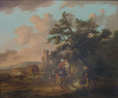 PEASANTS AND DONKEY ON COUNTRY ROAD
