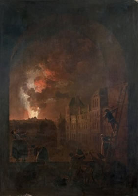 L'incendie de l'Opéra vue d'une croisée de l'Académie de peinture, place du Louvre