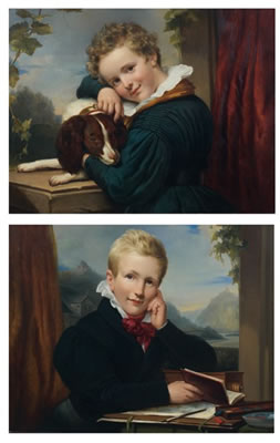 Portrait de Phoebus van Verbeek (1827-?) avec son chien Portrait de Henri van Verbeek (1825-1867) avec sa Camera Obscura (Pair)