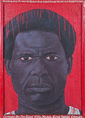 "Covered by the Blood of His Majesty Lord Jesus Christ" by Kwame Almighty God Akoto - Auction record, sale price, and art valuation. Compare with similar artists and explore comparable artworks.