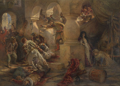The Murder of False Dmitry by Konstantin Alexievitch Korovine - Auction record, sale price, and art valuation. Compare with similar artists and explore comparable artworks.