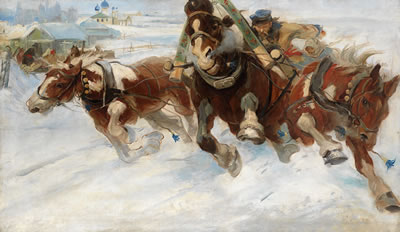Racing Troika by Nicolai Semenovich Samokich - Auction record, sale price, and art valuation. Compare with similar artists and explore comparable artworks.