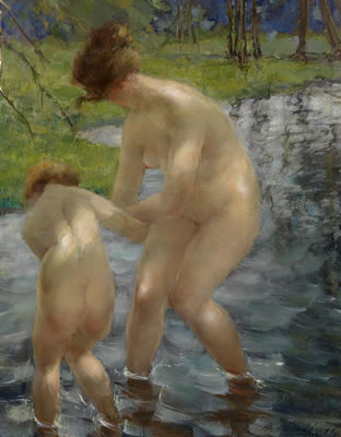 Bathing Mother and Child by Vitaly Gavrilovich Tikhov - Auction record, sale price, and art valuation. Compare with similar artists and explore comparable artworks.