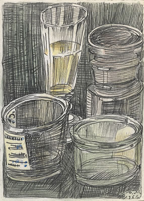 Still Life with a Glass and Jars, By the River and Flowers, three works