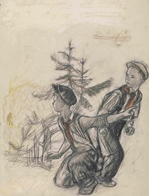 Sketches for the Poster "Defend the Motherland Children! Track Down Our Enemies, Tell the Adults!"