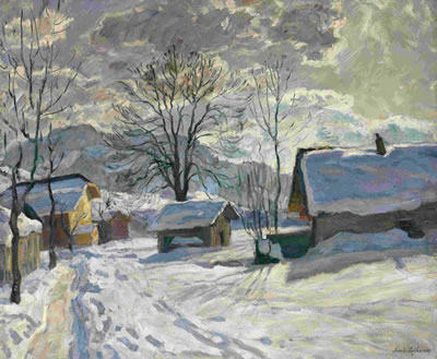 Village in Winter by Arnold Lakhovsky - Auction record, sale price, and art valuation. Compare with similar artists and explore comparable artworks.