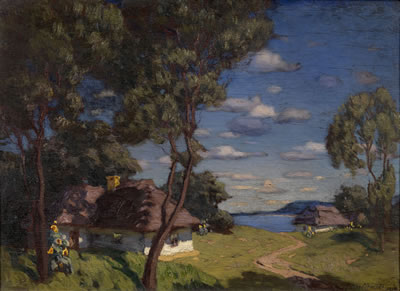 Ukrainian Landscape with Cottages by Konstantin Vroblevsky - Auction record, sale price, and art valuation. Compare with similar artists and explore comparable artworks.