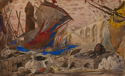 Le Port de Famagouste. Set Design for "La Pisanelle ou la Mort parfumee" by Leon Nikolaievitch Bakst - Auction record, sale price, and art valuation. Compare with similar artists and explore comparable artworks.