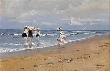 Girls Paddling at the Seaside by Evgeni Ivanovich Stolitsa - Auction record, sale price, and art valuation. Compare with similar artists and explore comparable artworks.