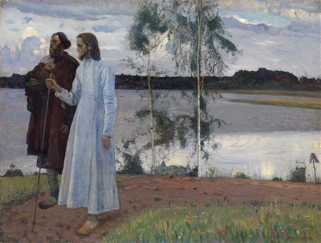Wayfarers. Beyond the Volga by Mikhail Vasilievich Nesterov - Auction record, sale price, and art valuation. Compare with similar artists and explore comparable artworks.