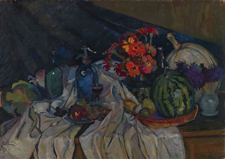 Still Life With Watermelon and Flowers by Osip Emmanuelovich Braz - Auction record, sale price, and art valuation. Compare with similar artists and explore comparable artworks.