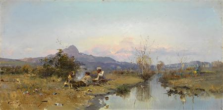 Hunters at Rest by Serhii Ivanovich Vasylkivsky - Auction record, sale price, and art valuation. Compare with similar artists and explore comparable artworks.