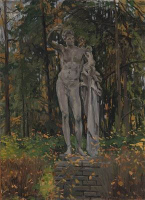 Statue of Hermes in a Garden by Evgeni Ivanovich Stolitsa - Auction record, sale price, and art valuation. Compare with similar artists and explore comparable artworks.